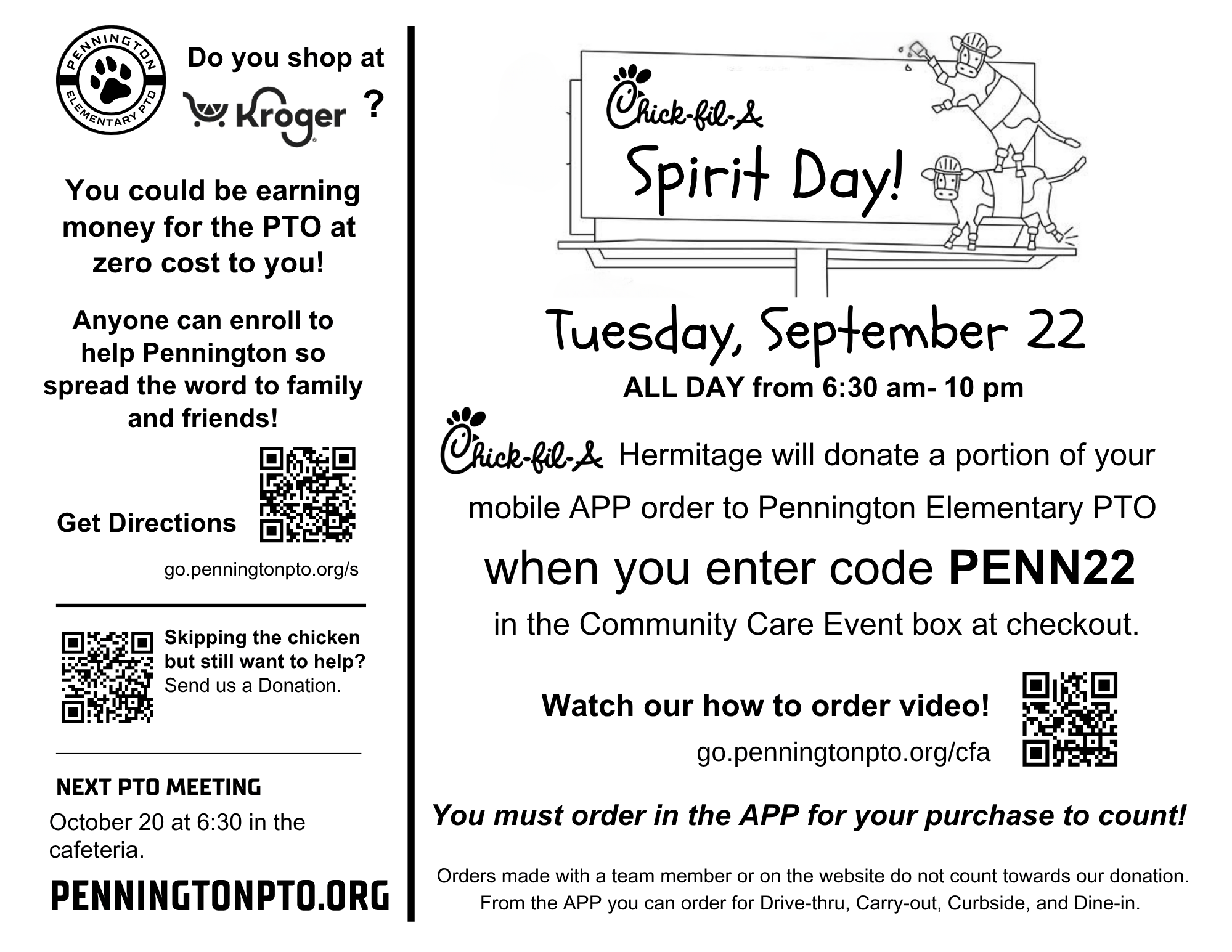 Pennington Elem PTO chickfila spirit night 2026 (trans)