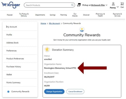 pennington pto kroger card